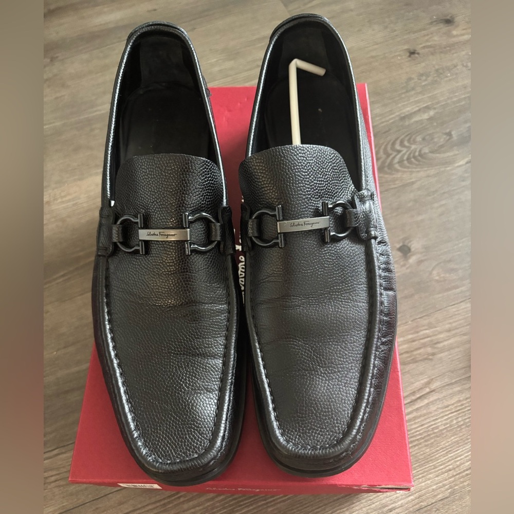 Salvatore Ferragamo Textured Black Loafers for Men